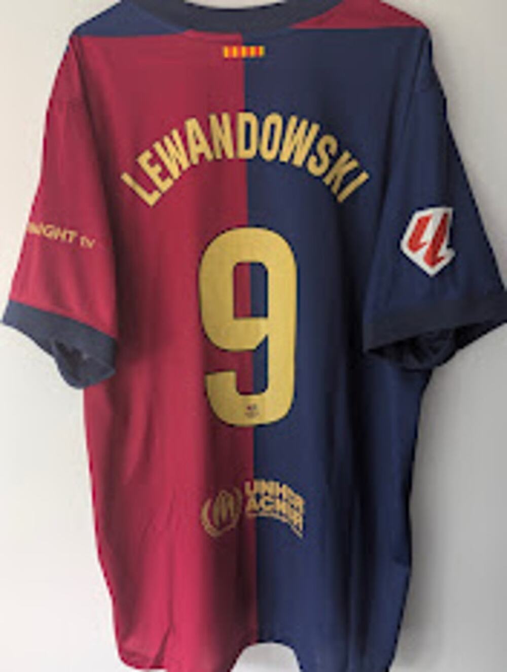 FC Barcelona 2024-25 Home Lewandowski Jersey Men's XXL La Liga Fully Patched